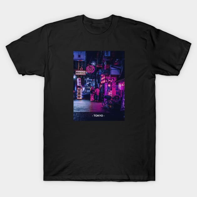 Tokyo Street Neon Synthwave T-Shirt by JeffDesign